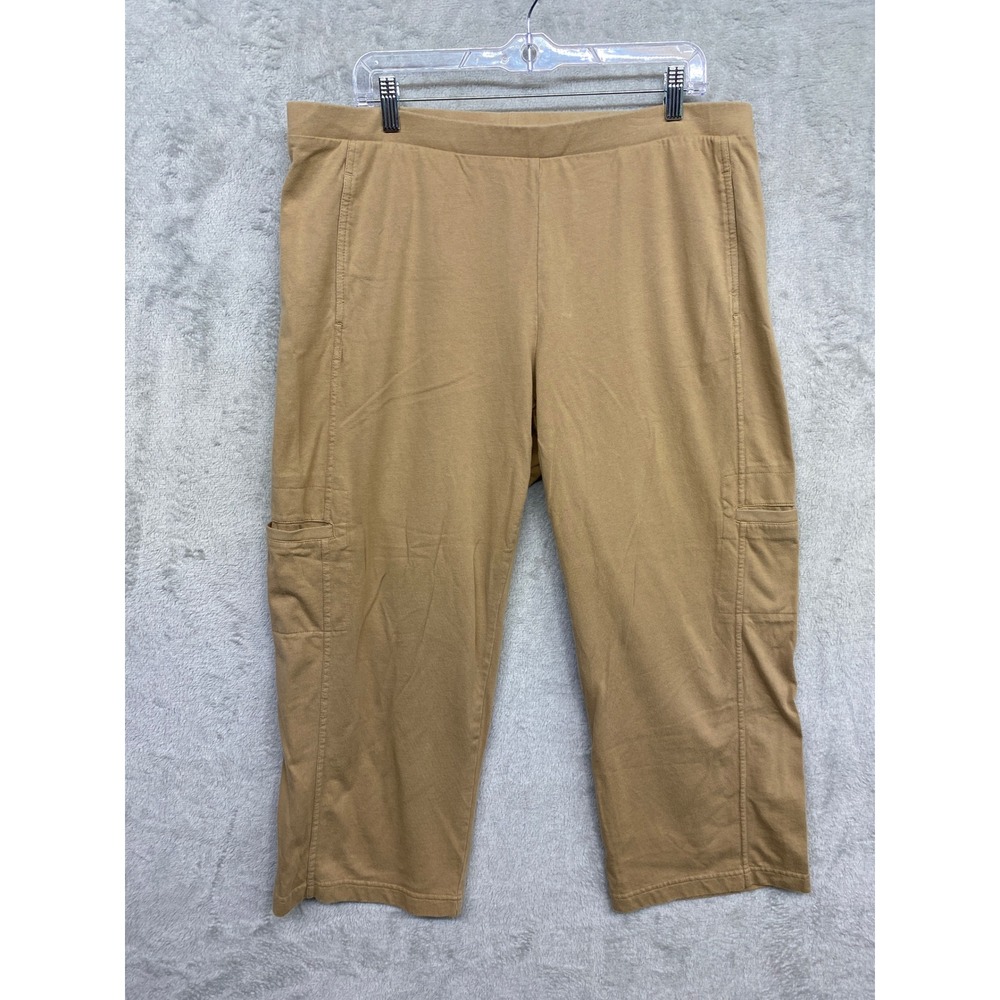 J. Jill Cargo Crop Pants Tan Camel Jersey Knit Cotton Elastic Waist Women Large